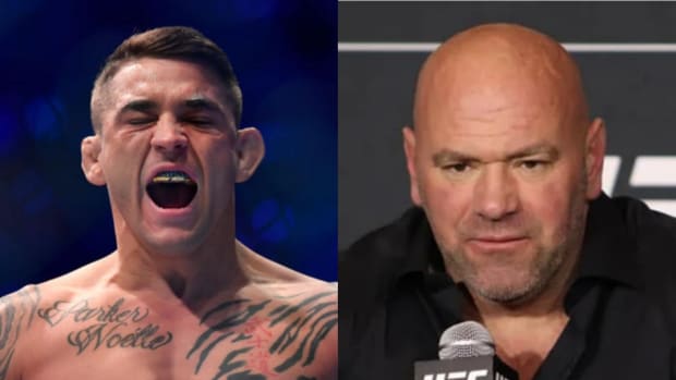 Former interim UFC lightweight champion Dustin Poirier and UFC CEO Dana White.